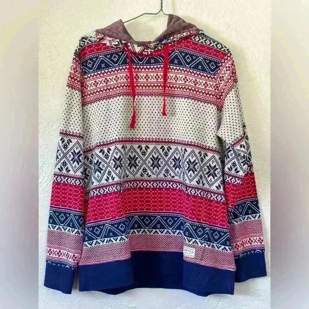 Orvis long sleeve hooded pullover Nordic cotton blend sweater M